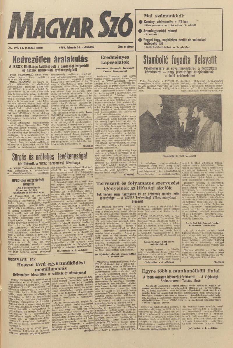 Magyar Szó, 40. évf. 1983. február 24. 53. sz. 1–24. oldal