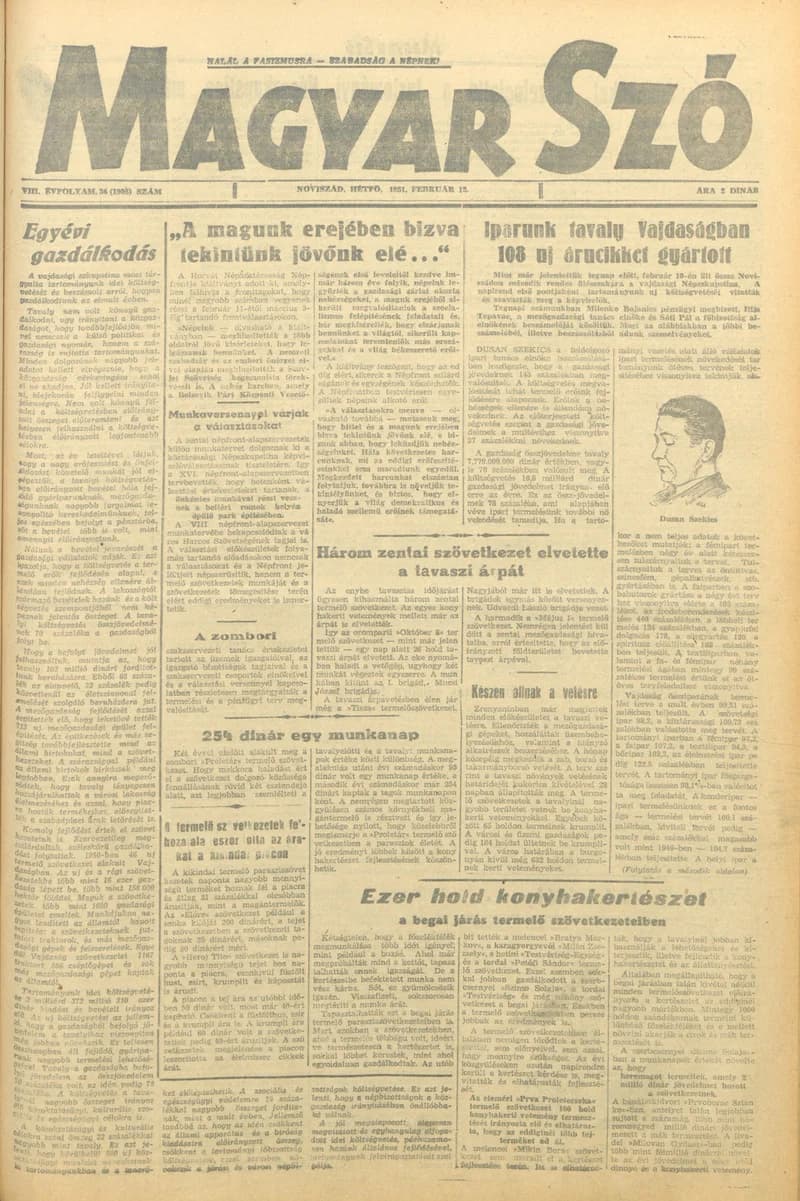 Magyar Szó, 8. évf. 1951. február 12. 36. sz. 1–4. oldal
