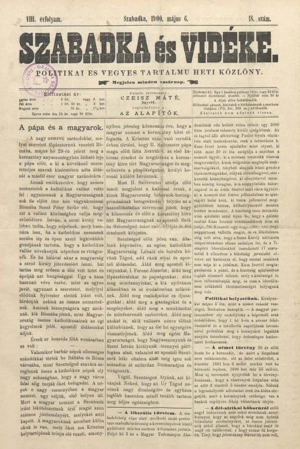 Szabadka és vidéke II, 8. évf. 1900. május 6. 18. sz.