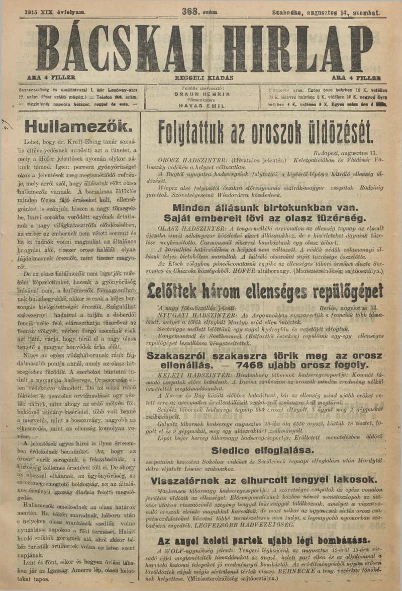 Bácskai Hirlap, 19. évf. 1915. augusztus 14. 368. sz.