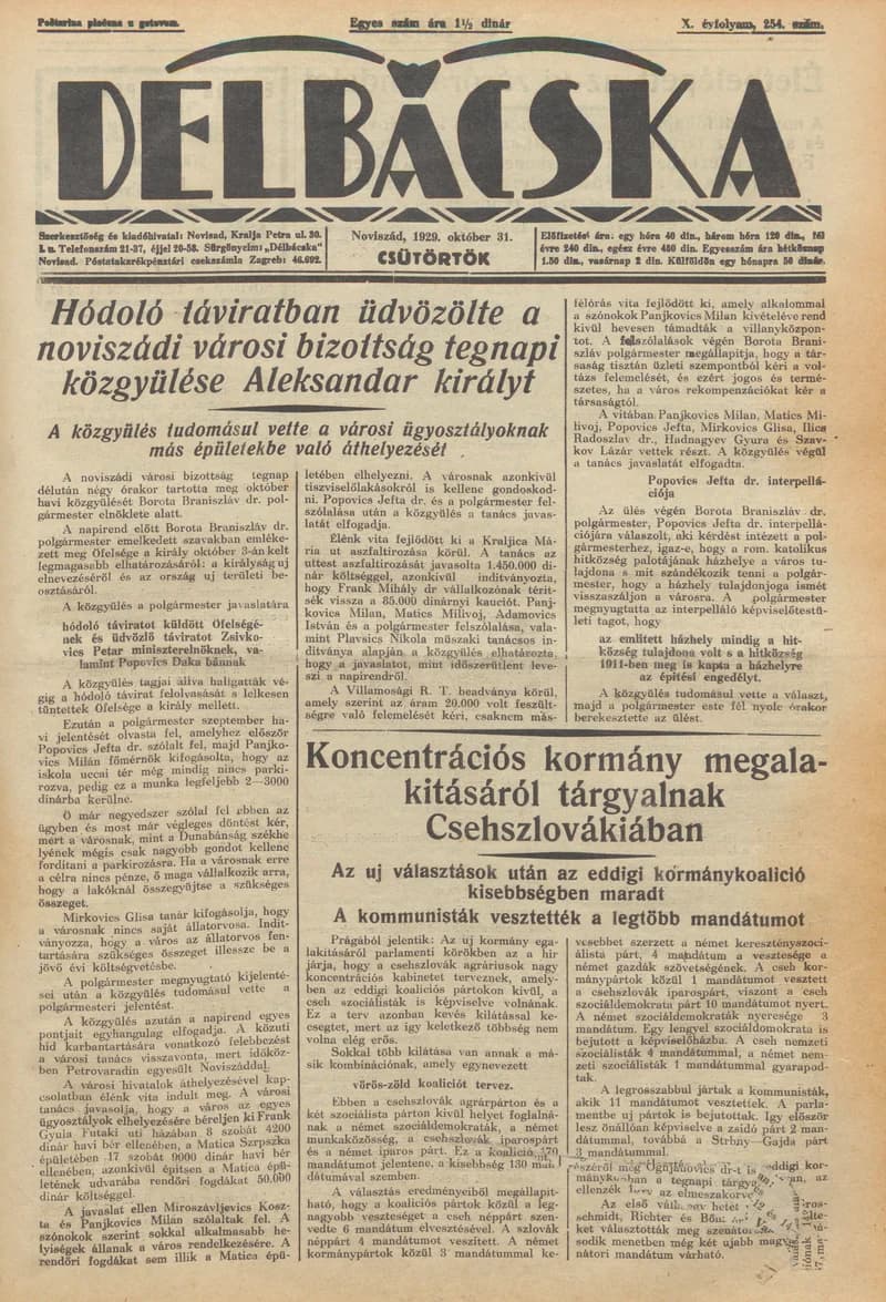 Délbácska, 10. évf. 1929. október 31. 254. sz.