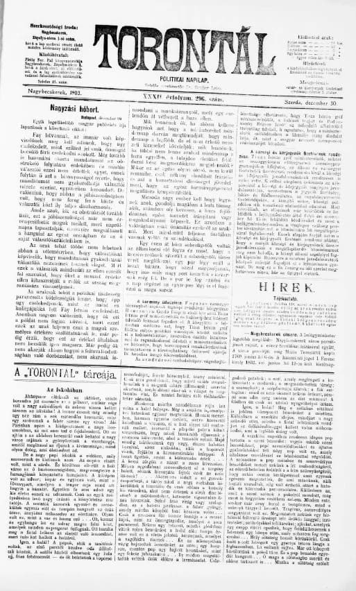 Torontál, 32. évf. 1903. december 30. 296. sz.