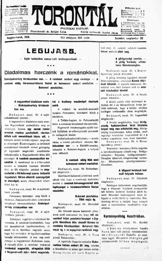 Torontál, 45. évf. 1916. szeptember 30. 224. sz.