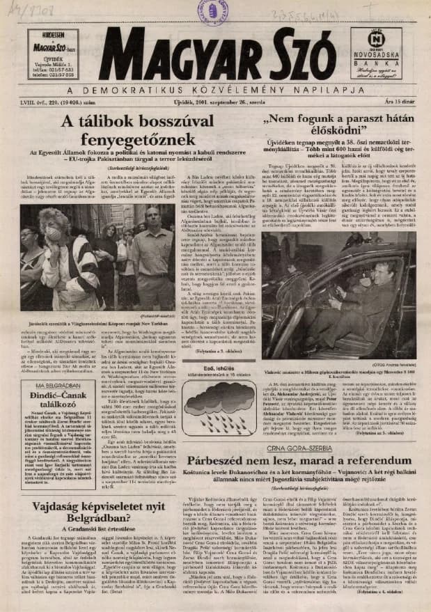 Magyar Szó, 58. évf. 2001. szeptember 26. 220. sz. 1–16. oldal