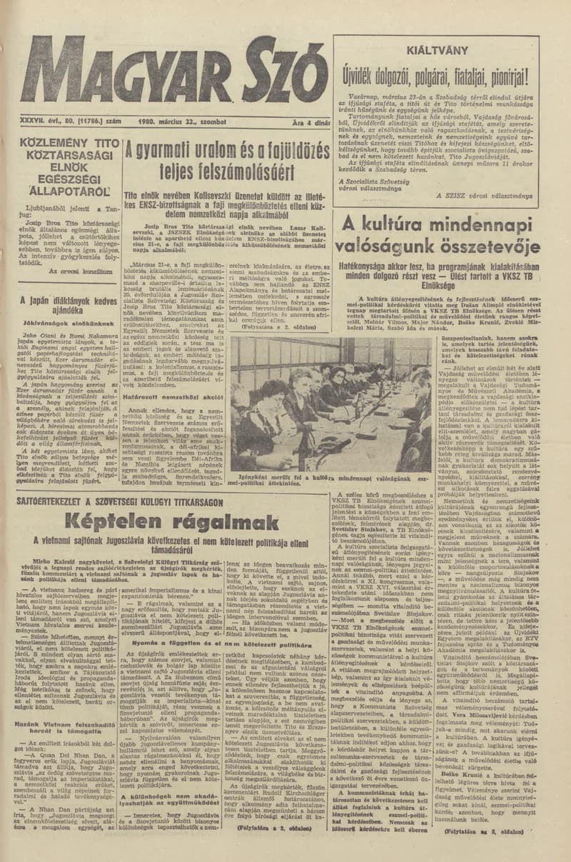 Magyar Szó, 37. évf. 1980. március 22. 80. sz. 1–20. oldal