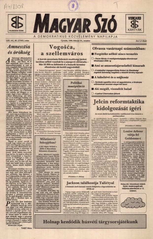 Magyar Szó, 53. évf. 1996. február 24. 46. sz. 1–16. oldal
