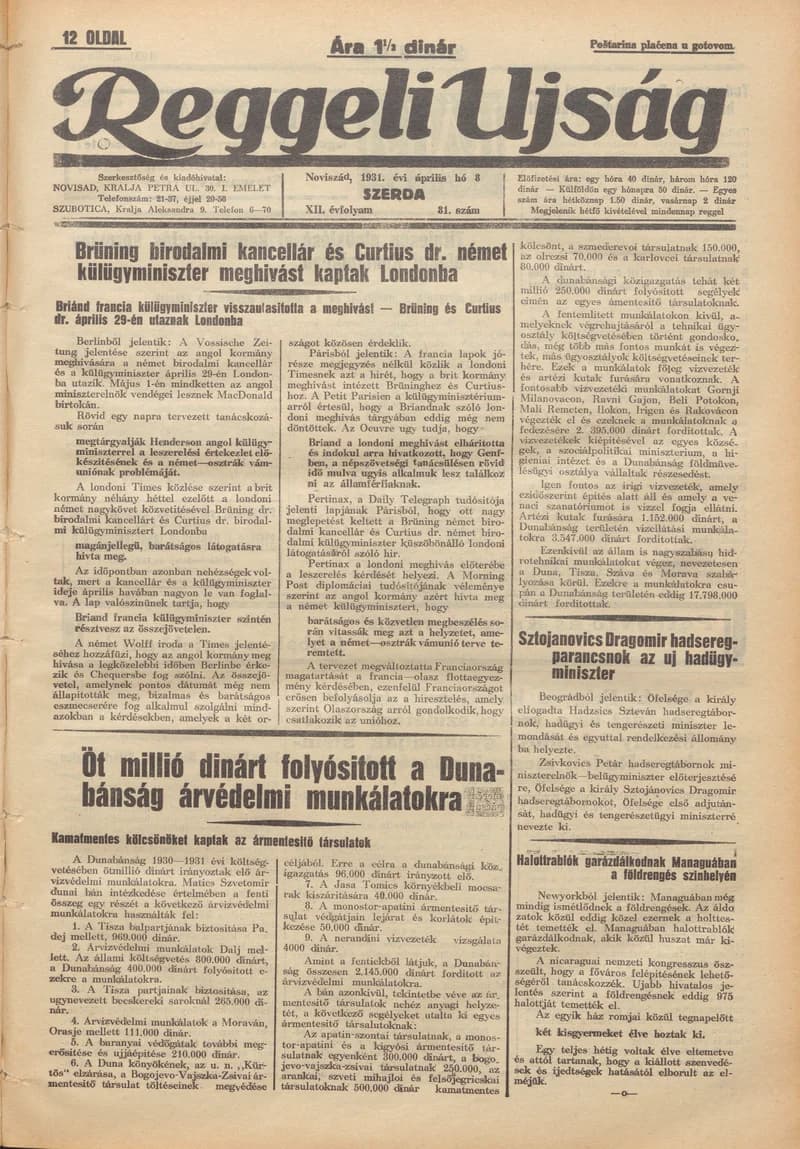 Reggeli Újság, 12. évf. 1931. április 8. 81. sz.