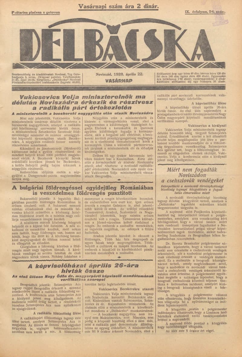 Délbácska, 9. évf. 1928. április 22. 94. sz.