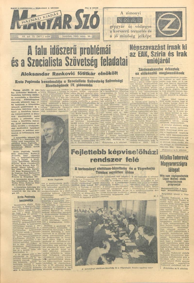 Magyar Szó, 20. évf. 1963. március 16. 73. sz. 1–12. oldal