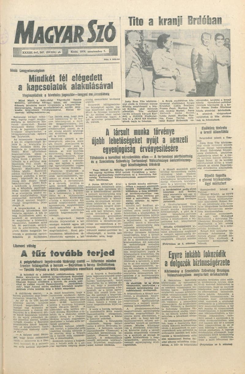 Magyar Szó, 33. évf. 1976. szeptember 7. 247. sz. 1–16. oldal