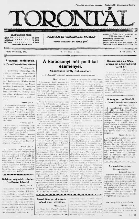 Torontál, 51. évf. 1922. január 10. 6. sz.