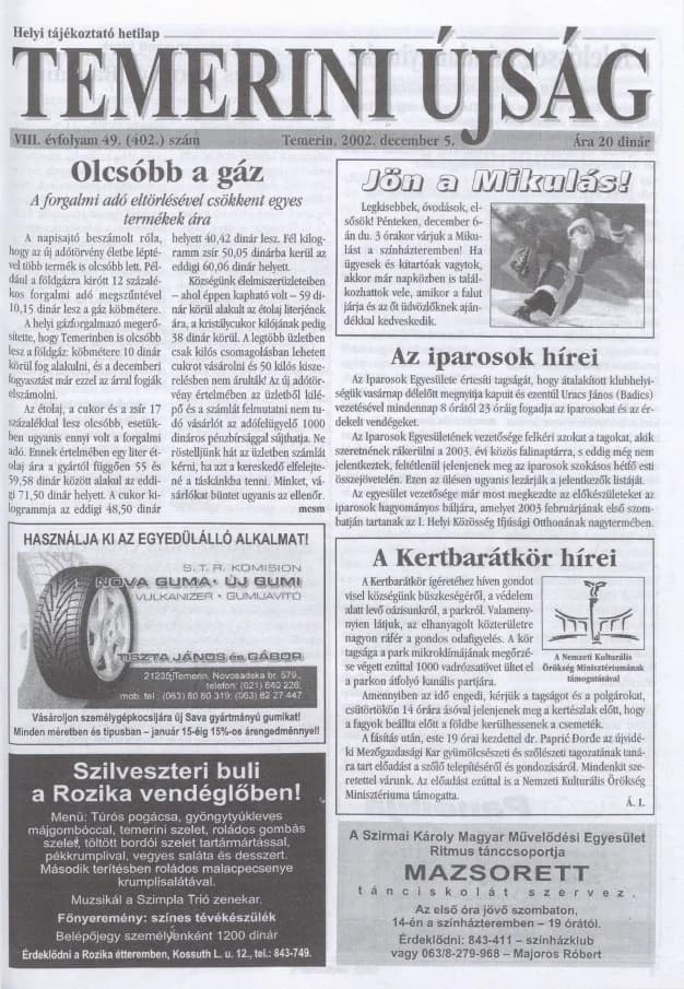 Temerini Újság, 8. évf. 2002. december 5. 49. sz.