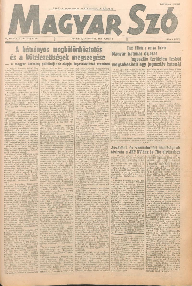 Magyar Szó, 6. évf. 1949. június 2. 129. sz. 1–4. oldal