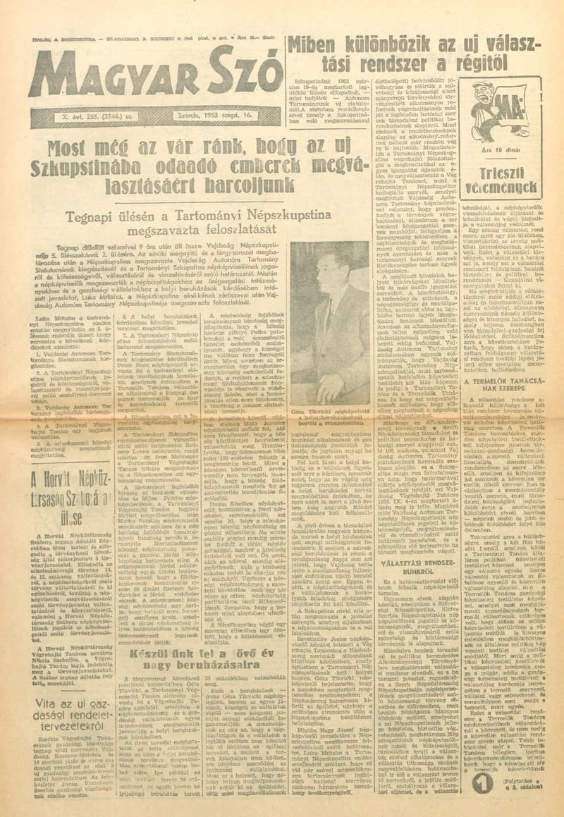Magyar Szó, 10. évf. 1953. szeptember 16. 255. sz. 1–8. oldal