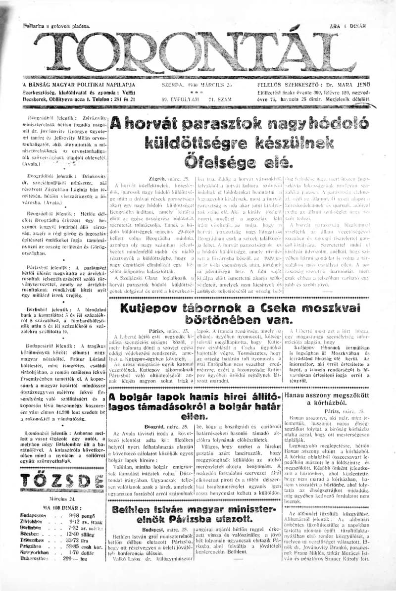 Torontál, 59. évf. 1930. március 26. 71. sz.