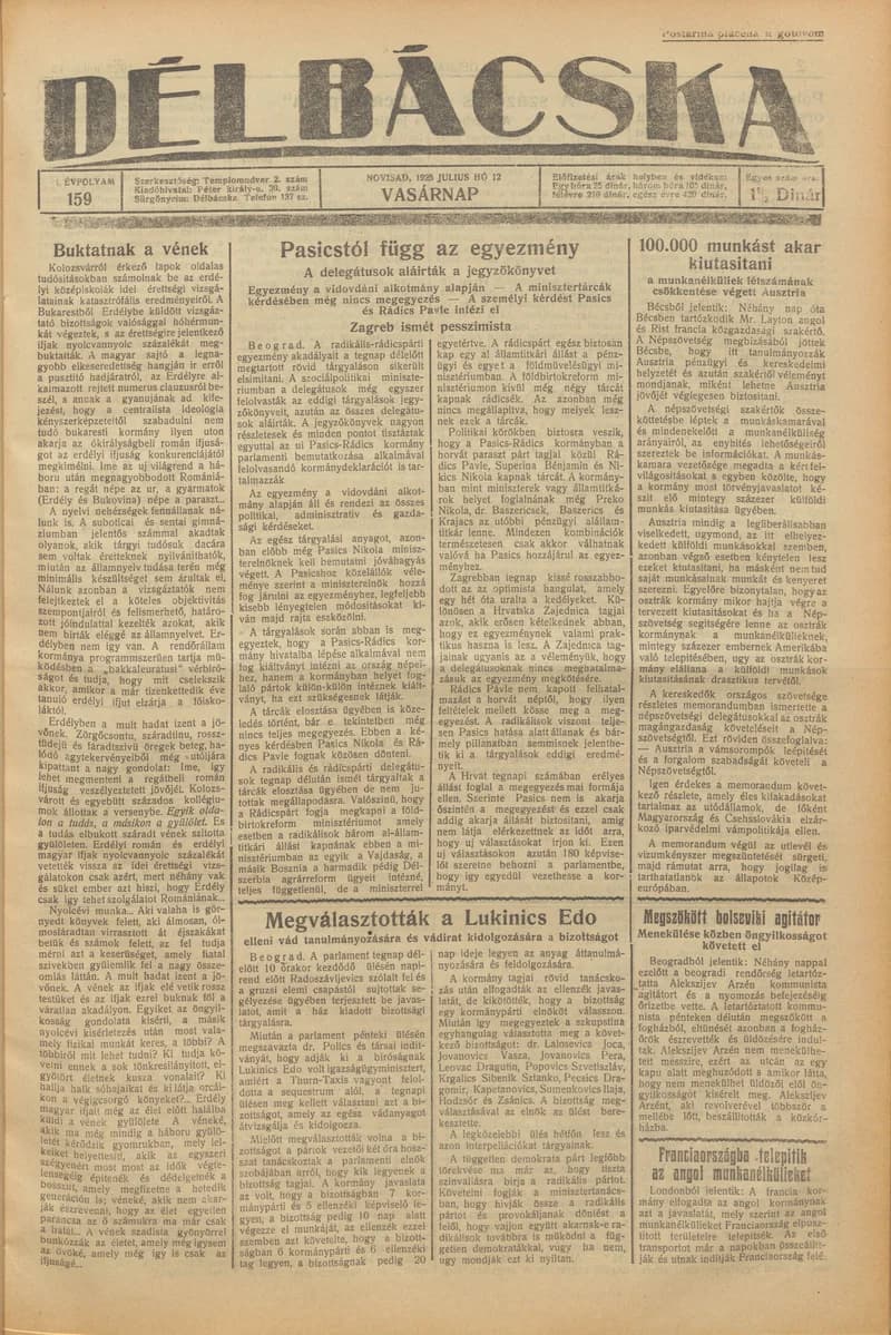 Délbácska, 6. évf. 1925. július 12. 159. sz.