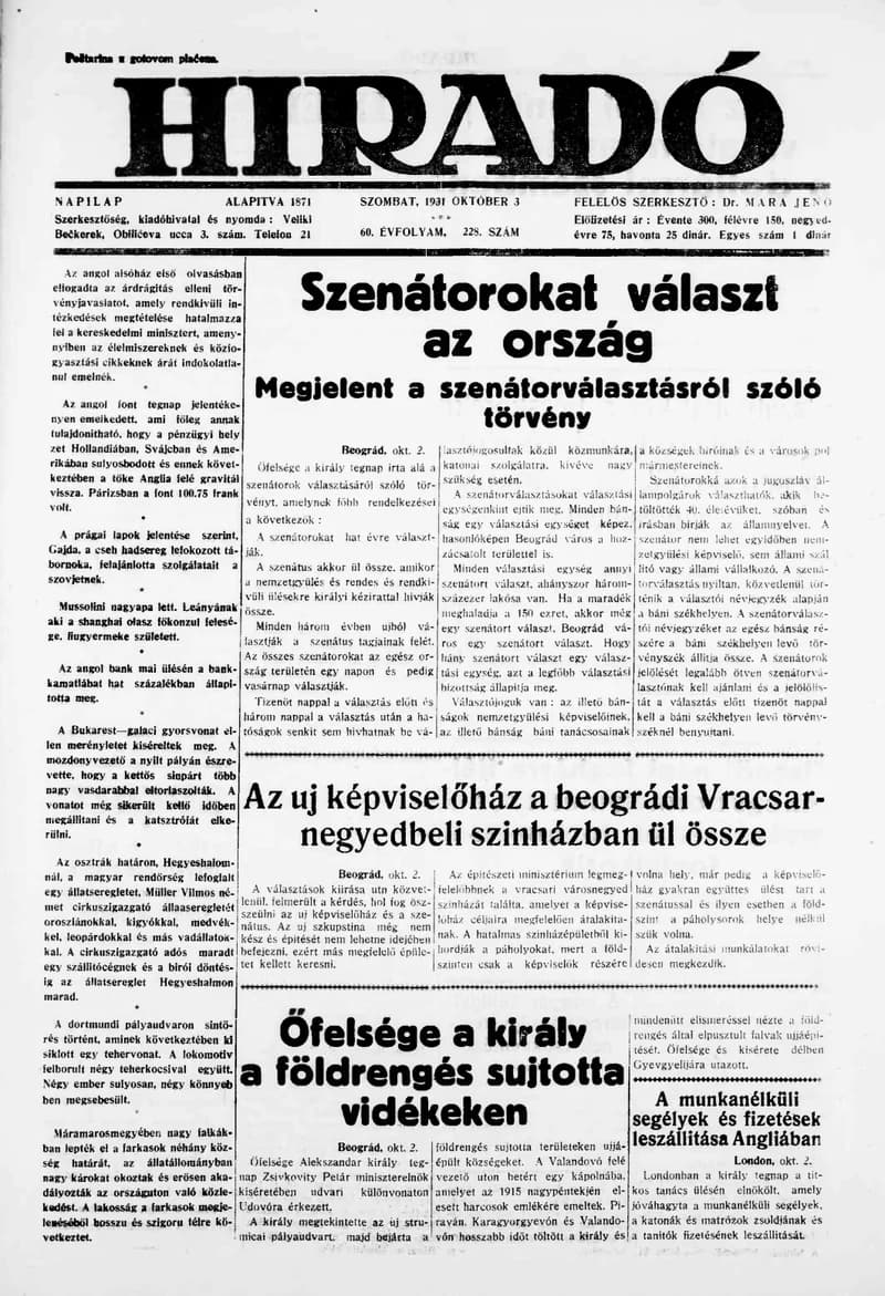 Híradó, 60. évf. 1931. október 3. 228. sz.