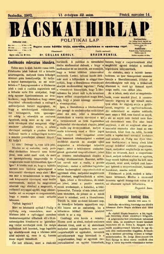 Bácskai Hirlap, 6. évf. 1902. március 14. 42. sz.