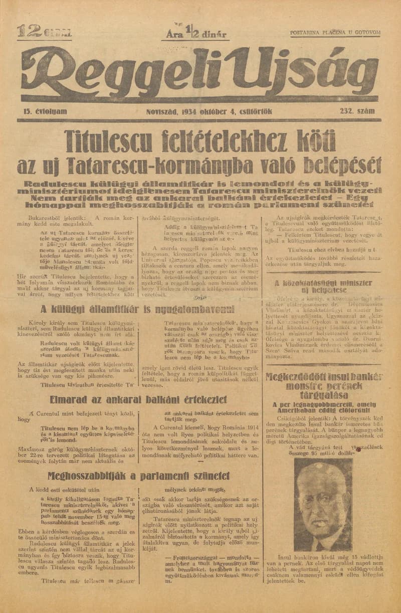 Reggeli Újság, 15. évf. 1934. október 4. 232. sz.