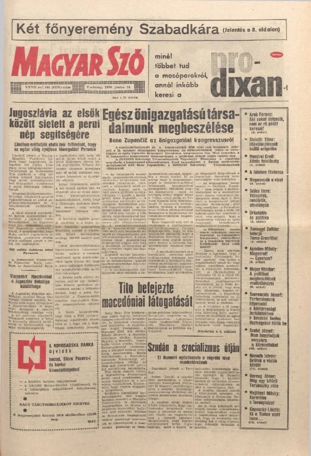 Magyar Szó, 27. évf. 1970. június 14. 161. sz. 1–32. oldal