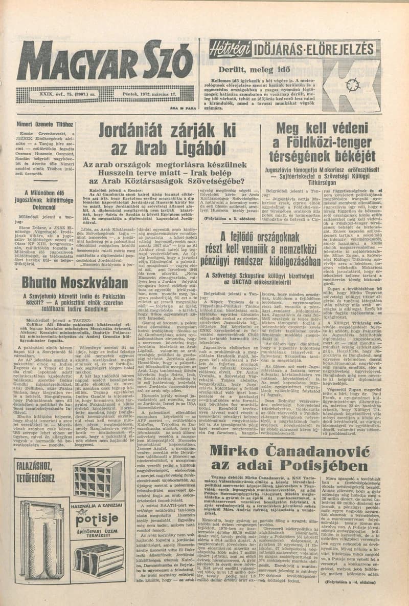 Magyar Szó, 29. évf. 1972. március 17. 75. sz. 1–12. oldal
