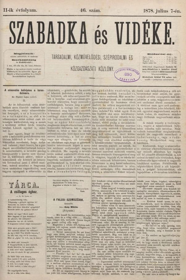 Szabadka és vidéke, 2. évf. 1878. július 7. 46. sz.