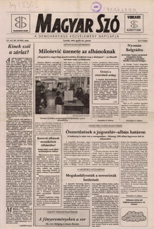 Magyar Szó, 55. évf. 1998. április 24. 99. sz. 1–16. oldal