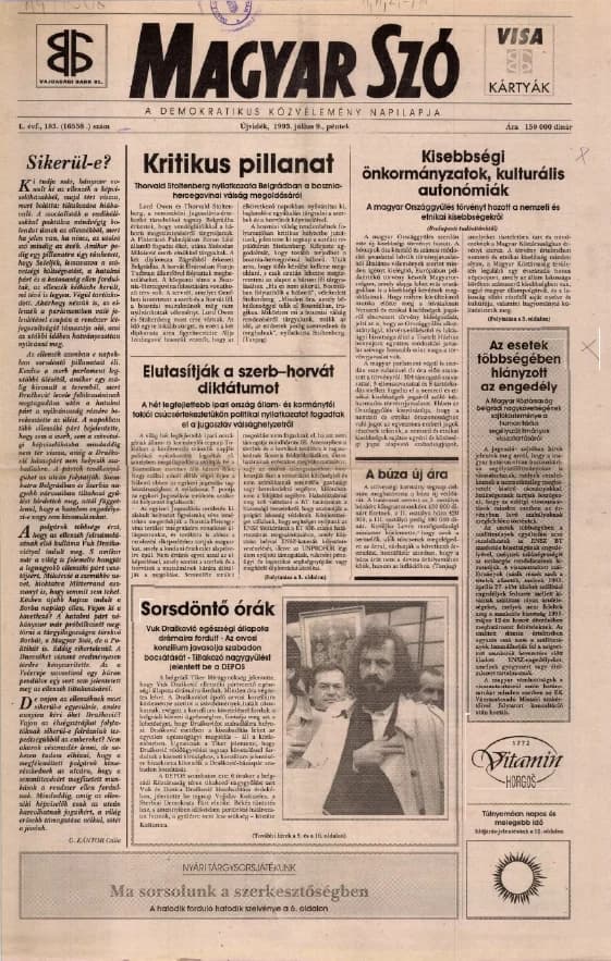 Magyar Szó, 50. évf. 1993. július 9. 183. sz. 1–16. oldal