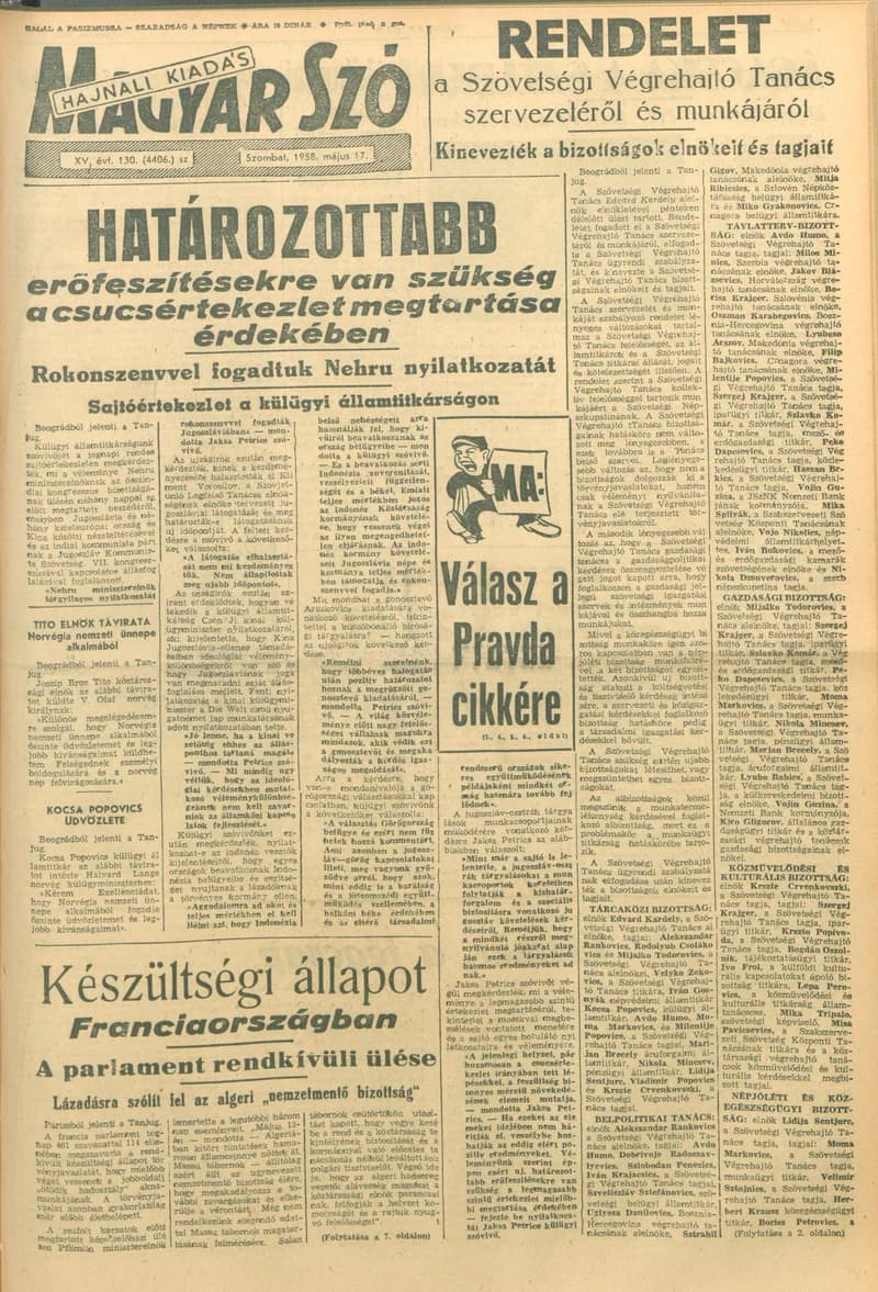 Magyar Szó, 15. évf. 1958. május 17. 130. sz. 1–12. oldal