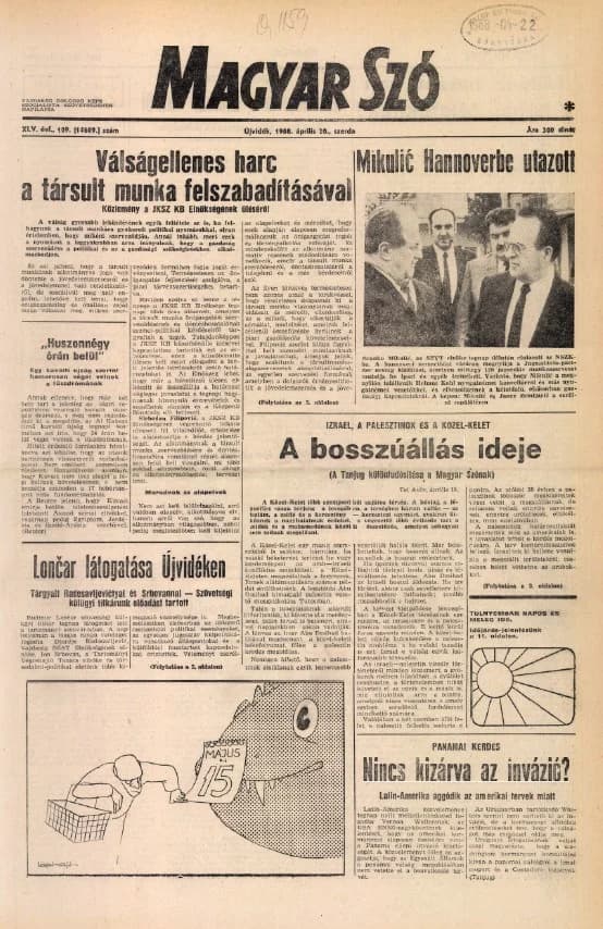 Magyar Szó, 45. évf. 1988. április 20. 109. sz. 1–20. oldal