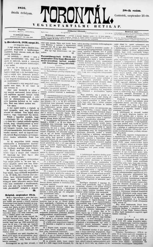 Torontál, 5. évf. 1876. szeptember 21. 38. sz.