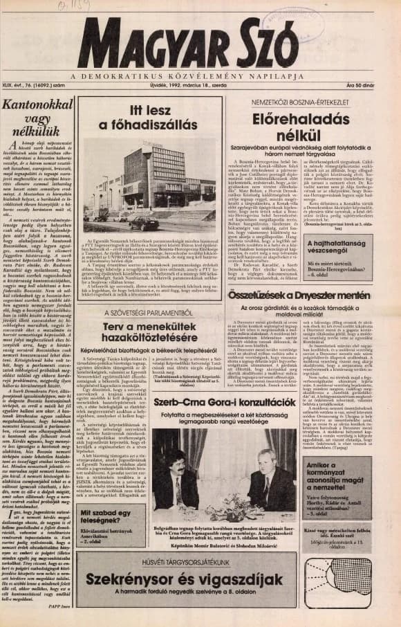 Magyar Szó, 49. évf. 1992. március 18. 76. sz. 1–16. oldal