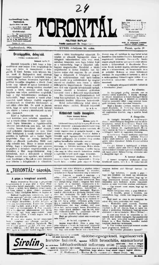Torontál, 33. évf. 1904. április 29. 98. sz.