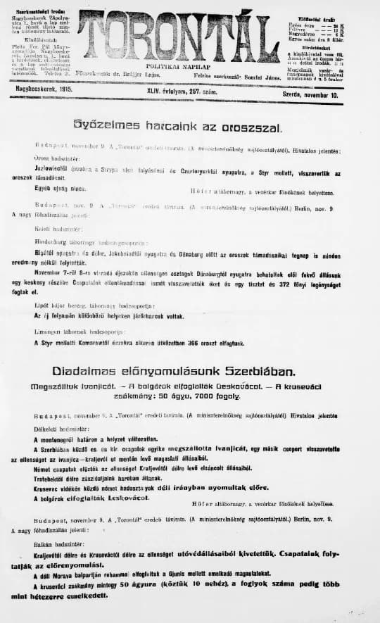 Torontál, 44. évf. 1915. november 10. 257. sz.