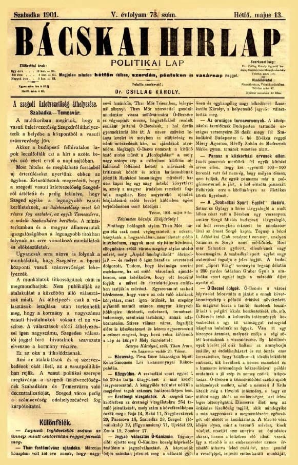 Bácskai Hirlap, 5. évf. 1901. május 13. 73. sz.