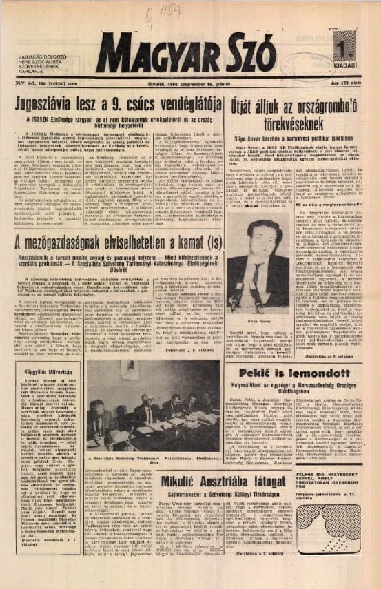 Magyar Szó, 45. évf. 1988. szeptember 16. 256. sz.