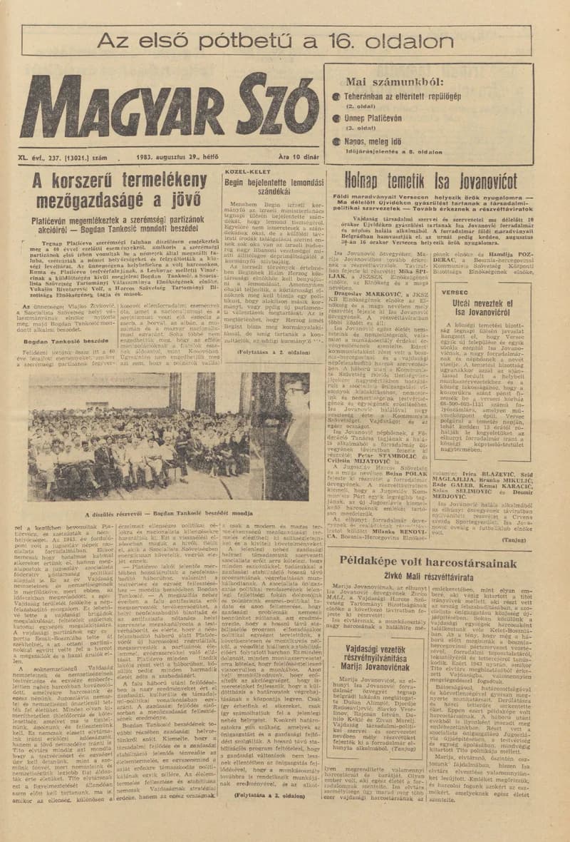 Magyar Szó, 40. évf. 1983. augusztus 29. 237. sz. 1–16. oldal