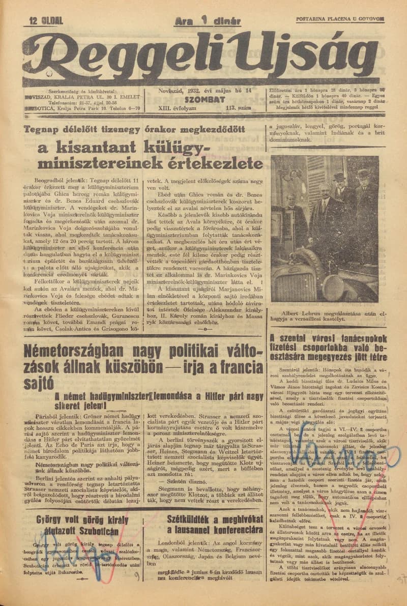 Reggeli Újság, 13. évf. 1932. május 14. 113. sz.