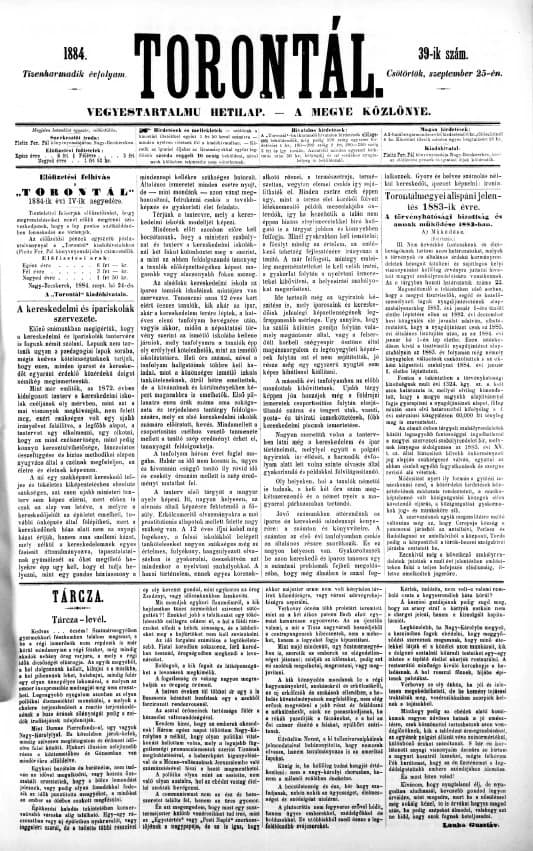 Torontál, 13. évf. 1884. szeptember 25. 39. sz.