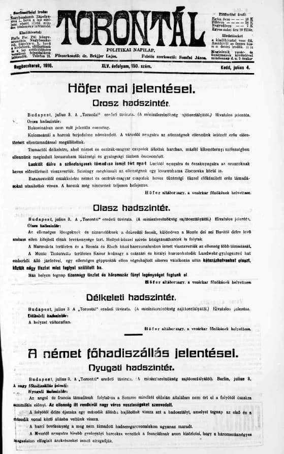 Torontál, 45. évf. 1916. július 4. 150. sz.