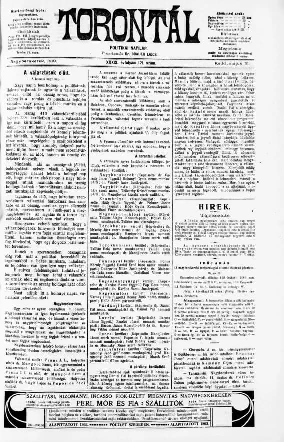 Torontál, 39. évf. 1910. május 31. 121. sz.