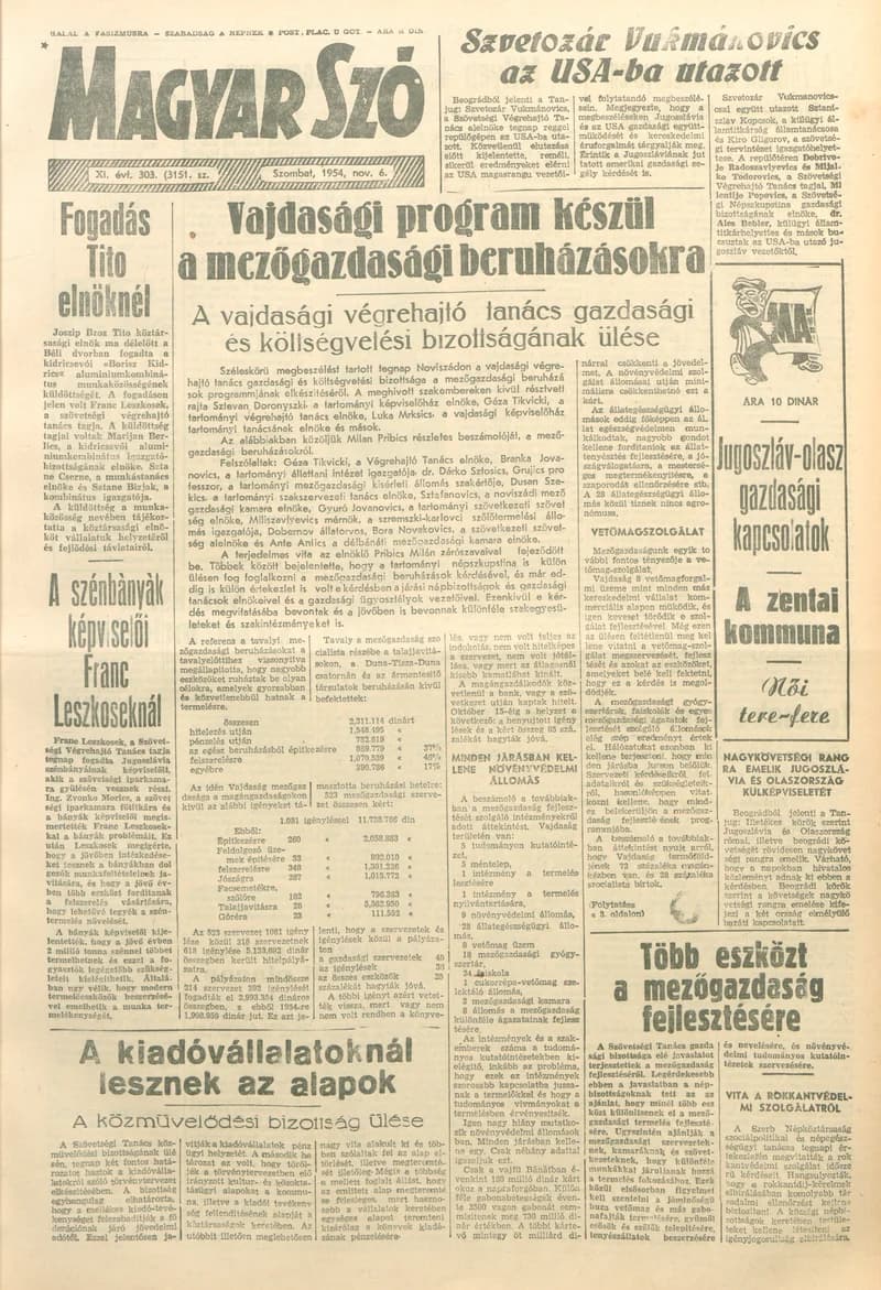 Magyar Szó, 11. évf. 1954. november 6. 303. sz. 1–8. oldal