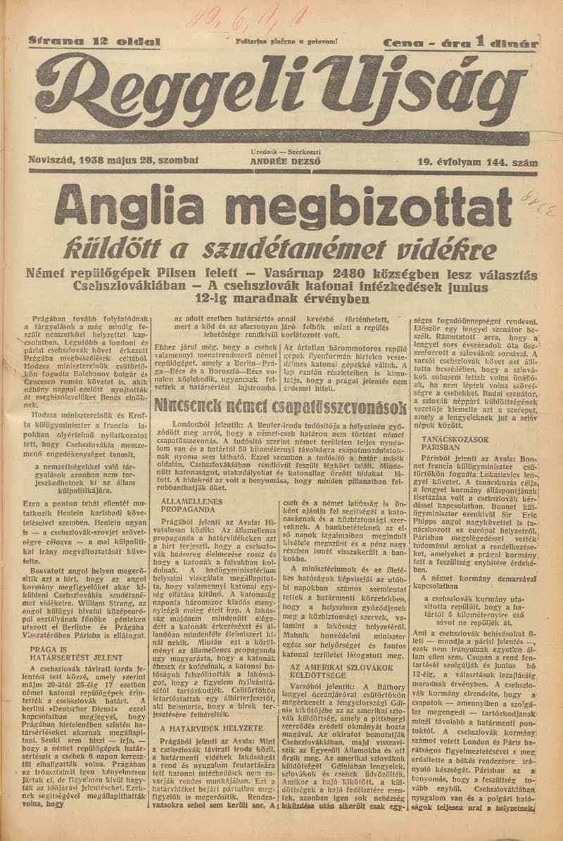 Reggeli Újság, 19. évf. 1938. május 28. 144. sz.