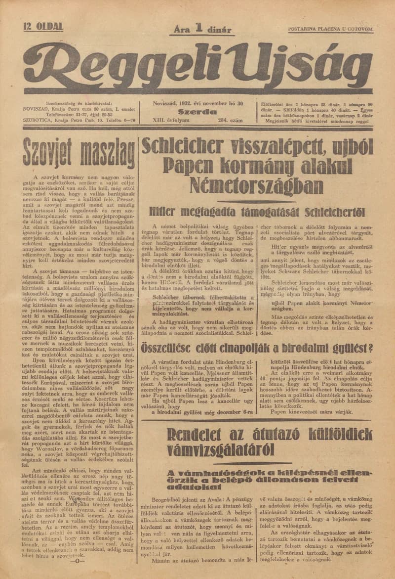 Reggeli Újság, 13. évf. 1932. november 30. 284. sz.