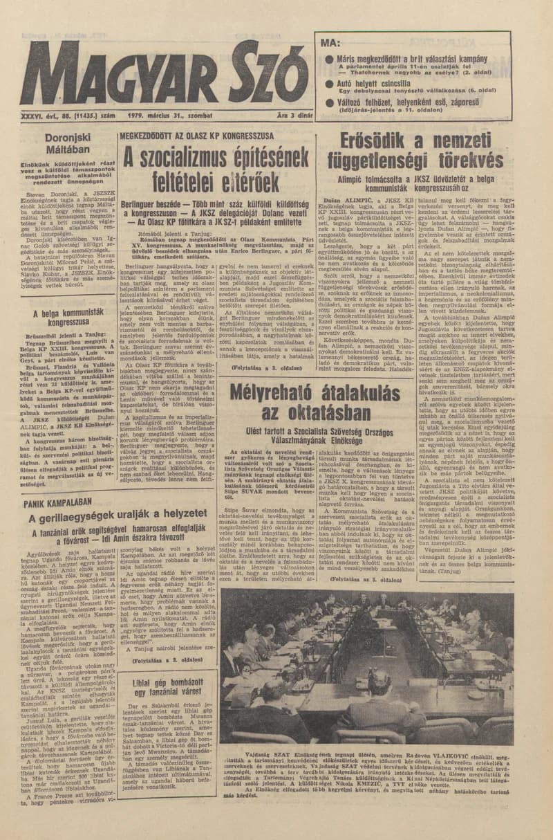 Magyar Szó, 36. évf. 1979. március 31. 88. sz. 1–20. oldal