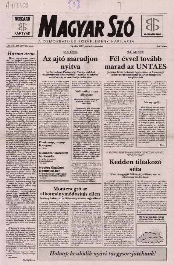Magyar Szó, 54. évf. 1997. június 14. 138. sz. 1–16. oldal