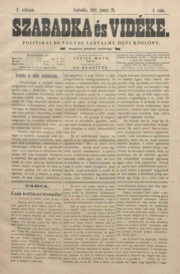 Szabadka és vidéke II, 10. évf. 1902. január 26. 4. sz.