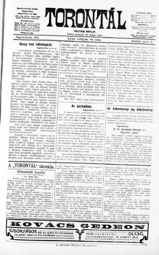 Torontál, 31. évf. 1902. április 12. 84. sz.