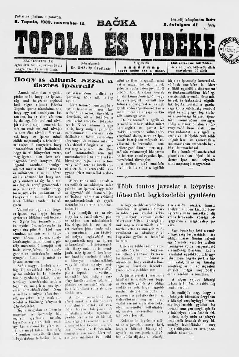 Bačka Topola és Vidéke, 10. évf. 1933. november 12. 46. sz.
