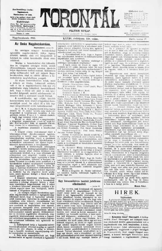 Torontál, 34. évf. 1905. június 19. 138. sz.